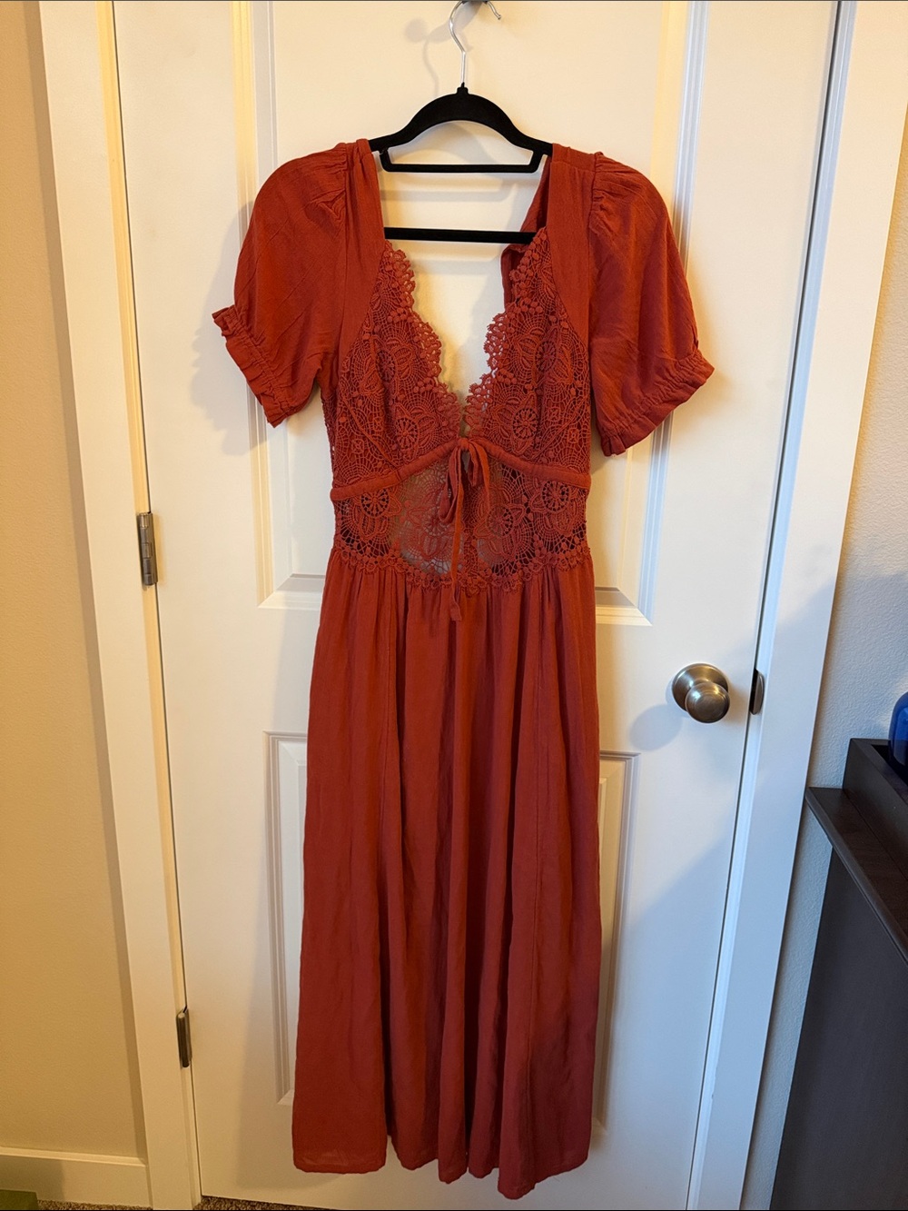 Free People Rust Crochet-Tie Maxi Dress